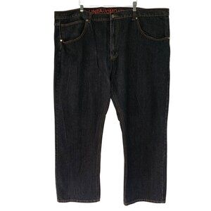 Linea Uomo Black Jeans Size W50x32L Relaxed Straight Fit Dark Wash Denim